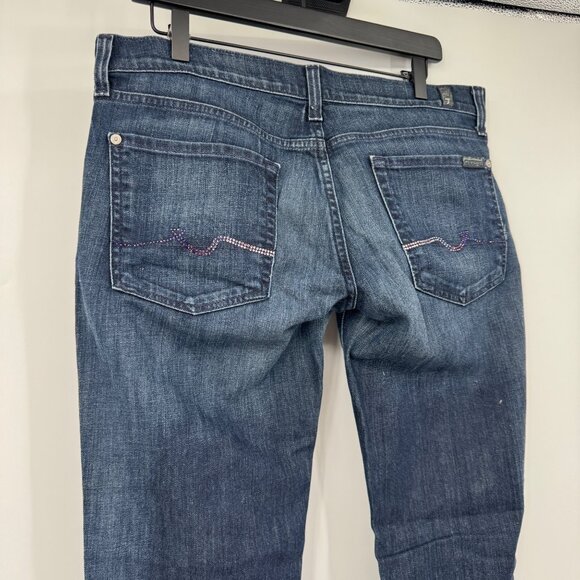 7 For All Mankind Jeans Women's Straight  Jeans Sz 32 Dark wash pink bling spark - Picture 9 of 10